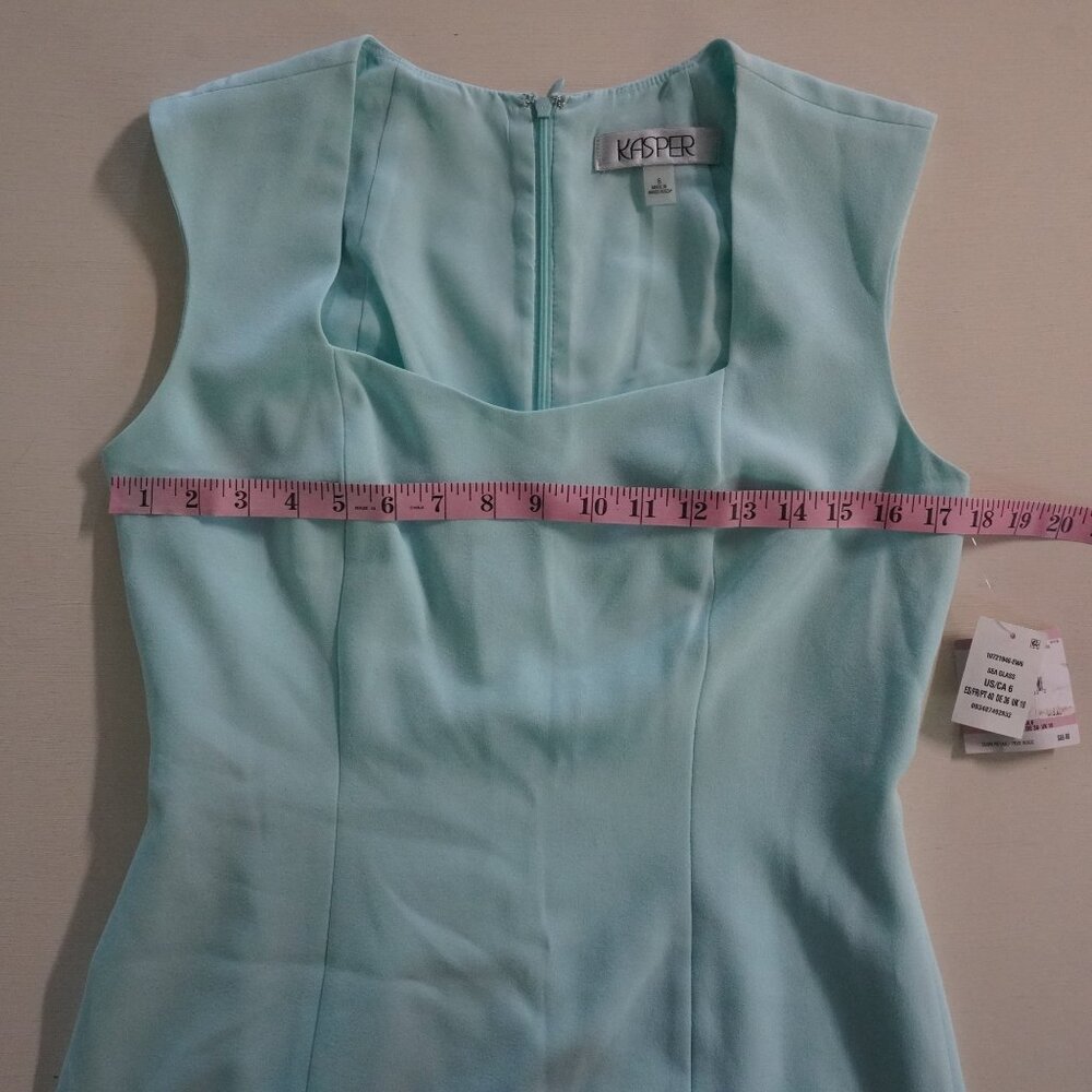 NWT Kasper Size 6 Light Blue Pencil Sheath Dress Square neck Sleeveless - Picture 5 of 8